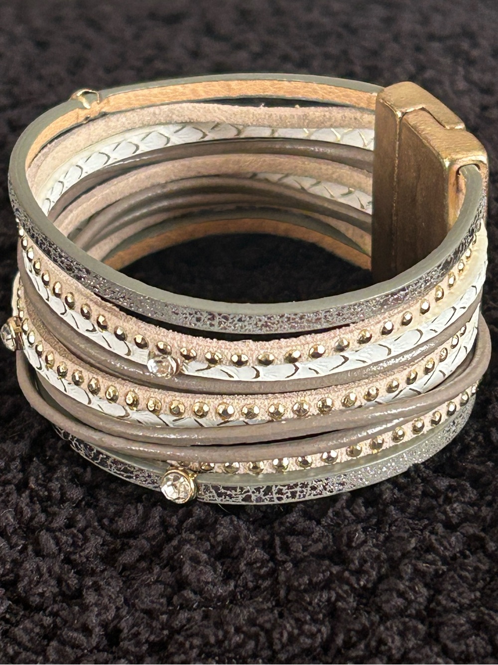 Boho Multi-Strand Faux Leather Stacked Cuff Bracelet